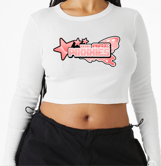 White L/S pixxxies cropped baby tee
